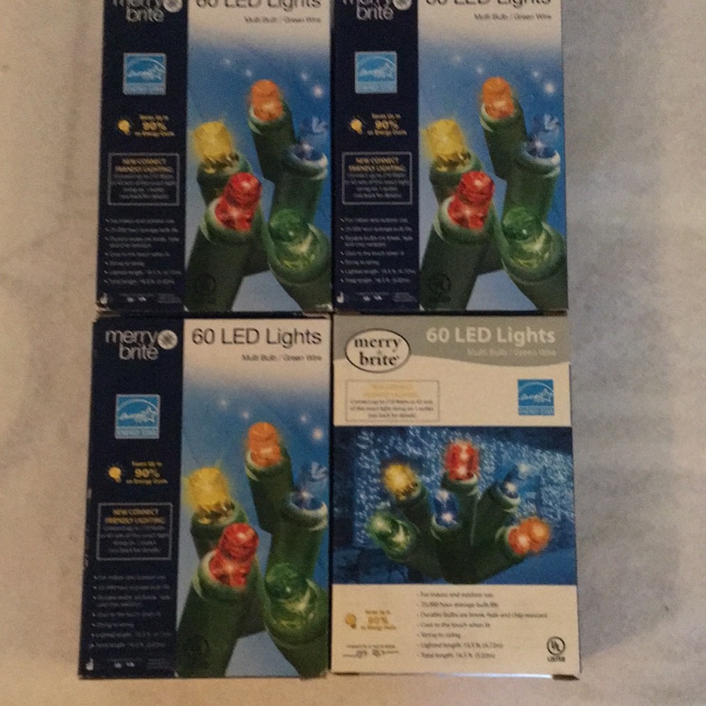 Merry brite 4 boxes of  60 led Lights NIB multi colored